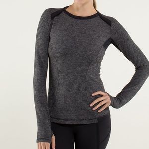 Lululemon Base Runner Long Sleeve Mini Check Pique Black Heathered Black Sz 4?